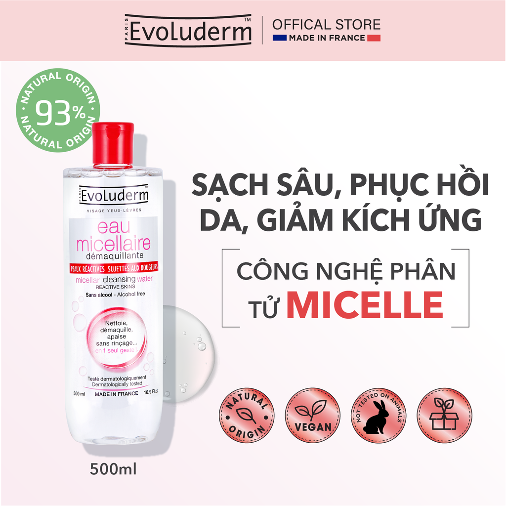 Nước tẩy trang da mẫn cảm Evoluderm 250ml nắp đỏ