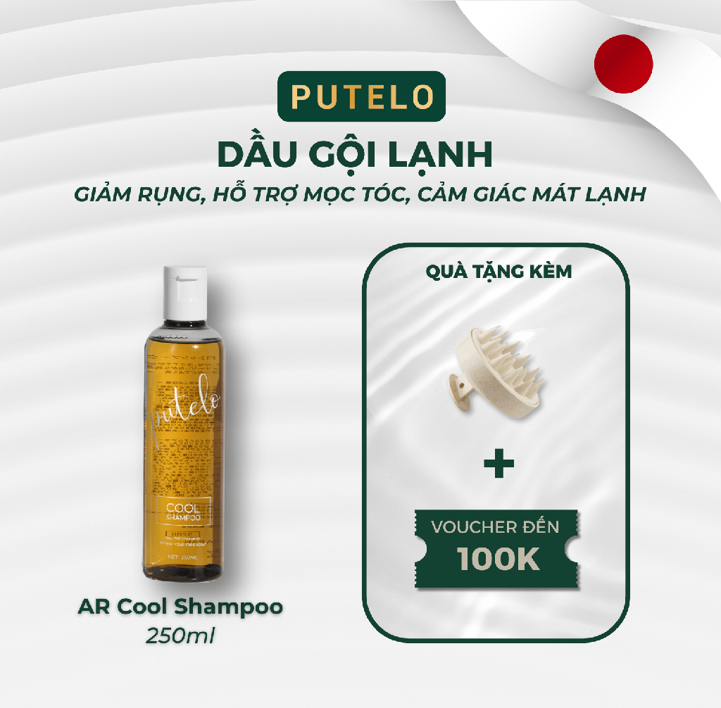 Dầu gội lạnh giảm rụng tức thì, kích thích mọc tóc nhanh PUTELO Cool Shampoo chăm sóc tóc chuyên sâu từ NHẬT 250ml 