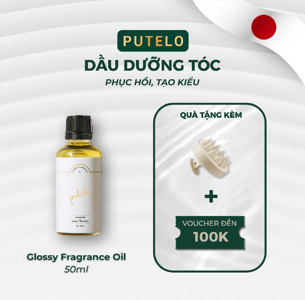 Dầu dưỡng tóc, phục hồi, tạo kiểu tóc Putelo Glossy Fragrance Oil từ Nhật giúp tóc mềm mượt căng bóng, không bết dính 30ml