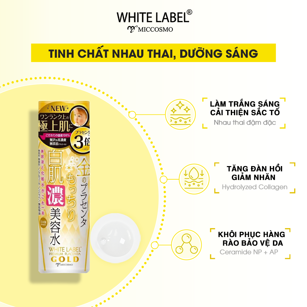 Tinh chất dưỡng sáng chống lão hóa MICCOSMO WHITE LABEL PLACENTA RICH GOLD ESSENCE 180ml