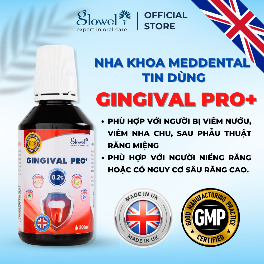 Nước Súc Miệng Ngăn Ngừa Chảy Máu Chân Răng, Viêm Nướu Glowel Nhập khẩu Anh Quốc, Giảm Sưng Hiệu Quả