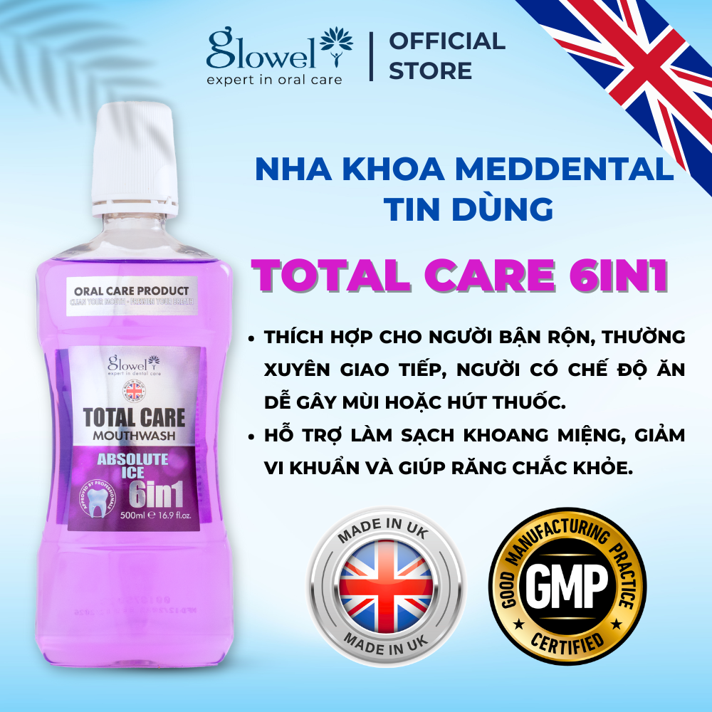Nước Súc Miệng Không Cồn Glowel 6 trong 1 Nhập Khẩu  Anh Quốc| Chăm Sóc Răng Miệng Tổng Hợp, An Toàn