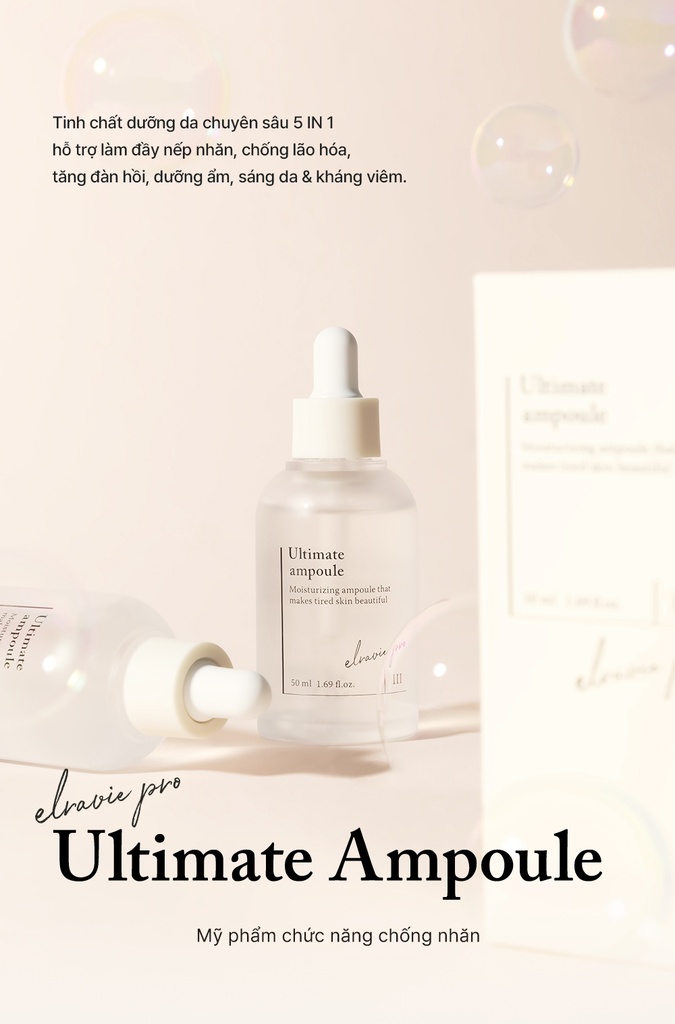 Tinh Chất Cấp Ẩm Hỗ Trợ Cải Thiện Nếp Nhăn Và Tăng Đàn Hồi Cho Da Elravie Pro Ultimate Ampoule 50ml