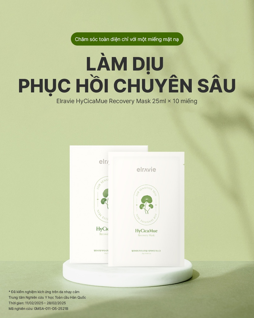 Mặt Nạ Phục Hồi, Giảm Kích Ứng, Làm Sáng Elravie HyCicaMue Recovery Mask hộp 10 miếng 