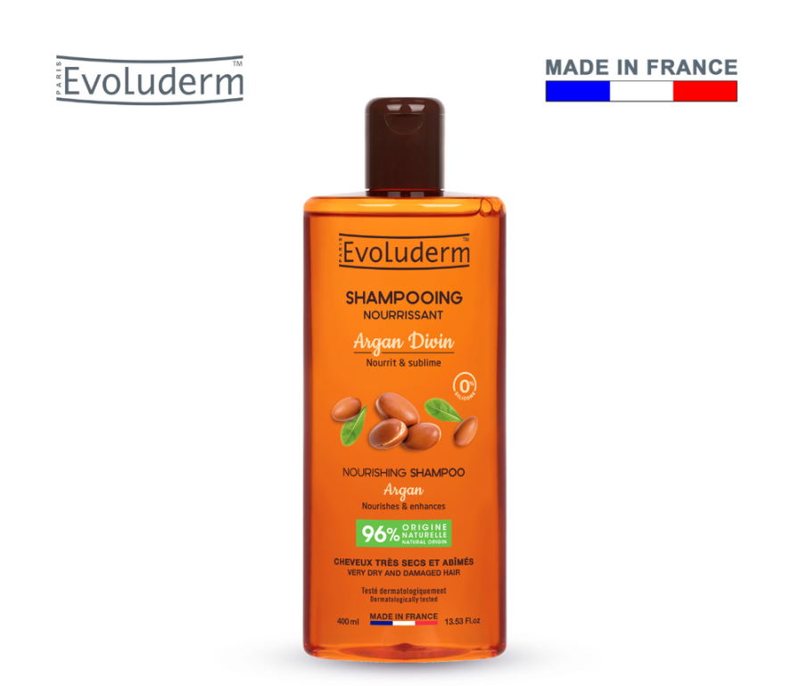 Dầu gội thiên nhiên không Silicon Evoluderm chiết xuất tinh dầu Argan dành cho tóc khô & hư tổn 400ml