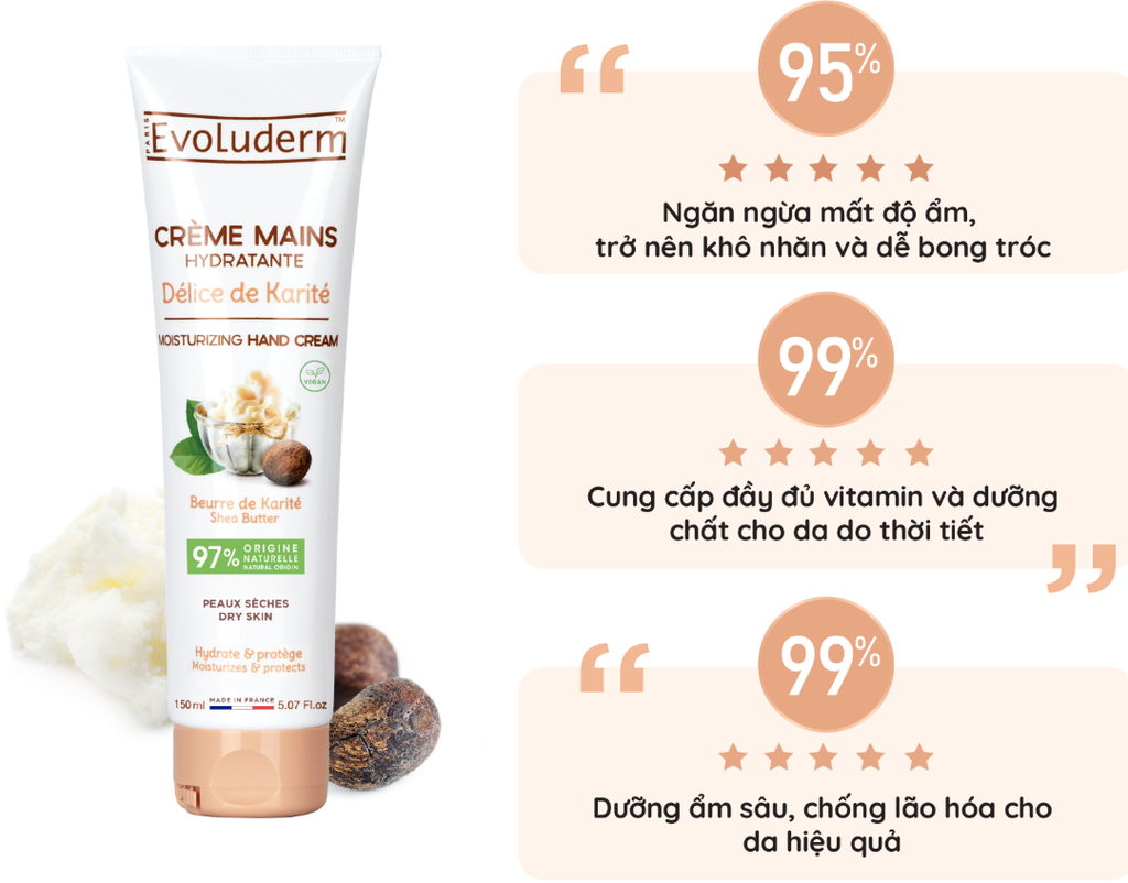 Kem dưỡng da tay thiên nhiên thuần chay Evoluderm tinh chất bơ hạt mỡ 150ml (3021)