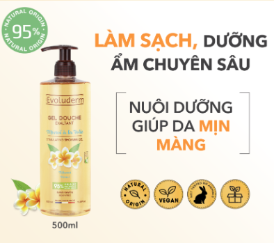 Gel tắm thiên nhiên thuần chay Evoluderm tinh chất hoa sứ trắng 500ml