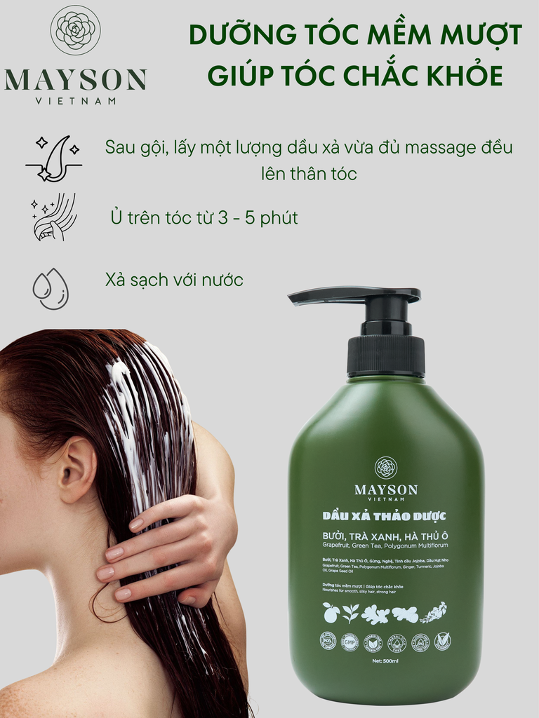 Dầu xả Ủ 2in1 Bưởi - Hà Thủ ô - Trà xanh - Gừng Giảm Rụng, Hỗ trợ Mọc Tóc MaySon 500gr